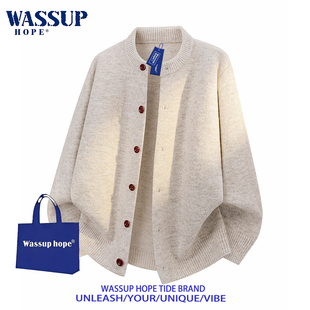WASSUP HOPE潮牌开衫毛衣男春秋季青少年宽松针织衫纽扣上衣外套