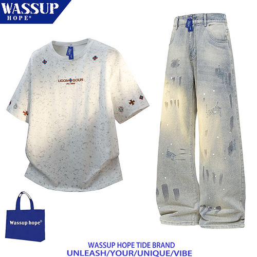 WASSUPHOPE美式刺绣短袖t恤套装