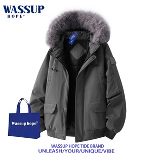 WASSUP HOPE毛领派克服男冬季加厚连帽棉衣保暖外套工装棉服上衣