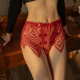 7772 大码 蕾丝睫毛蝴蝶结开档女内衣性感内裤 纯欲镂空三角裤