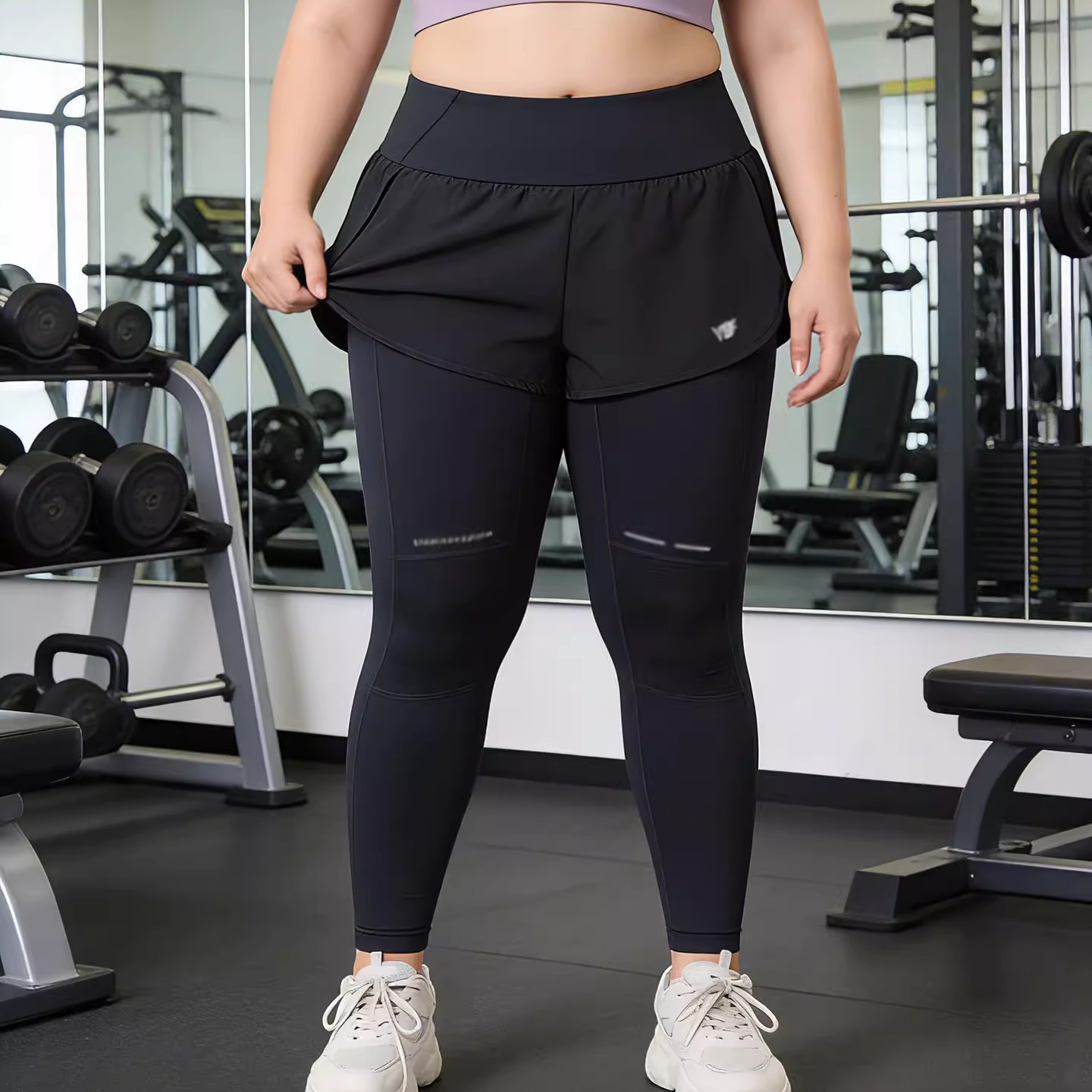 大码假两件高腰提臀瑜伽裤裙裤