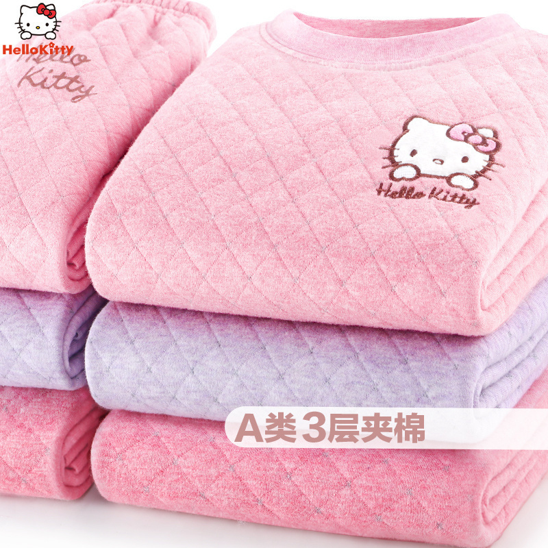 女童保暖内衣套装纯棉儿童加厚夹棉全棉秋衣秋裤女宝宝睡衣秋冬装