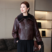 冬季 海宁高端真皮羽绒服女短款 2025新款 羊羔毛领绵羊皮皮衣外套