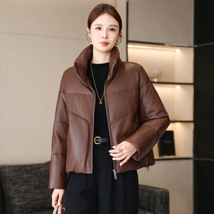 海宁真皮羽绒服皮衣女短款新款立领高级感绵羊皮夹克小个子冬外套
