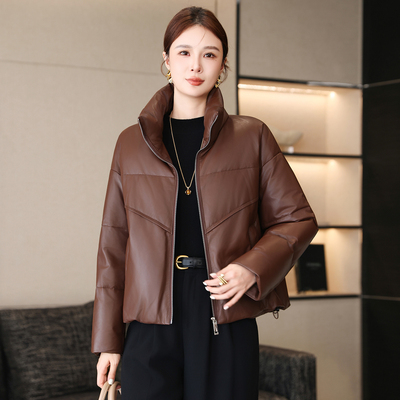 海宁真皮羽绒服皮衣女短款绵羊皮