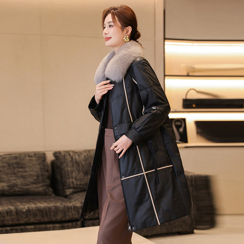 绵羊皮真皮羽绒服女2024冬季新款时尚显瘦中长款加厚海宁皮衣外套