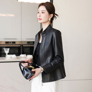 新款 妈妈皮夹克小个子外套秋季 修身 薇蔓娜2025海宁真皮皮衣女短款