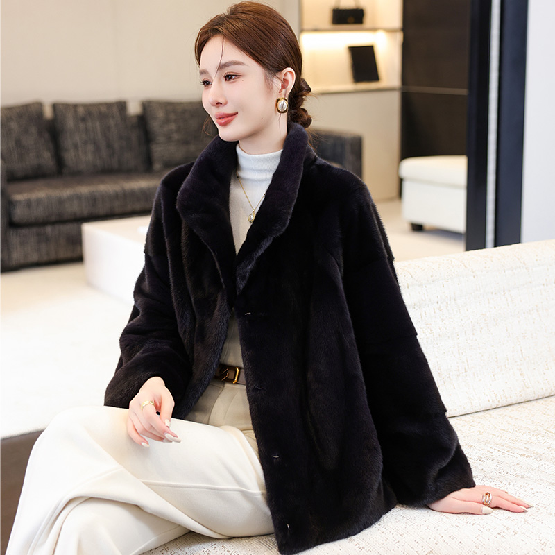 丹麦水貂皮大衣女2025新款冬时尚妈妈短款海宁高端整貂毛皮草外套