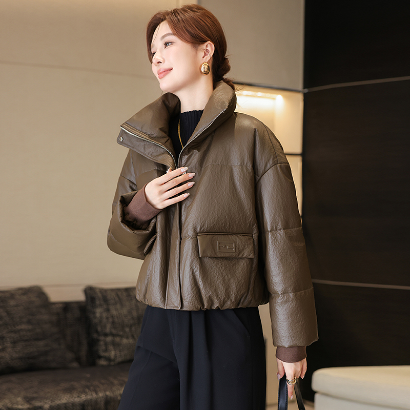 真皮羽绒服女短款加厚保暖