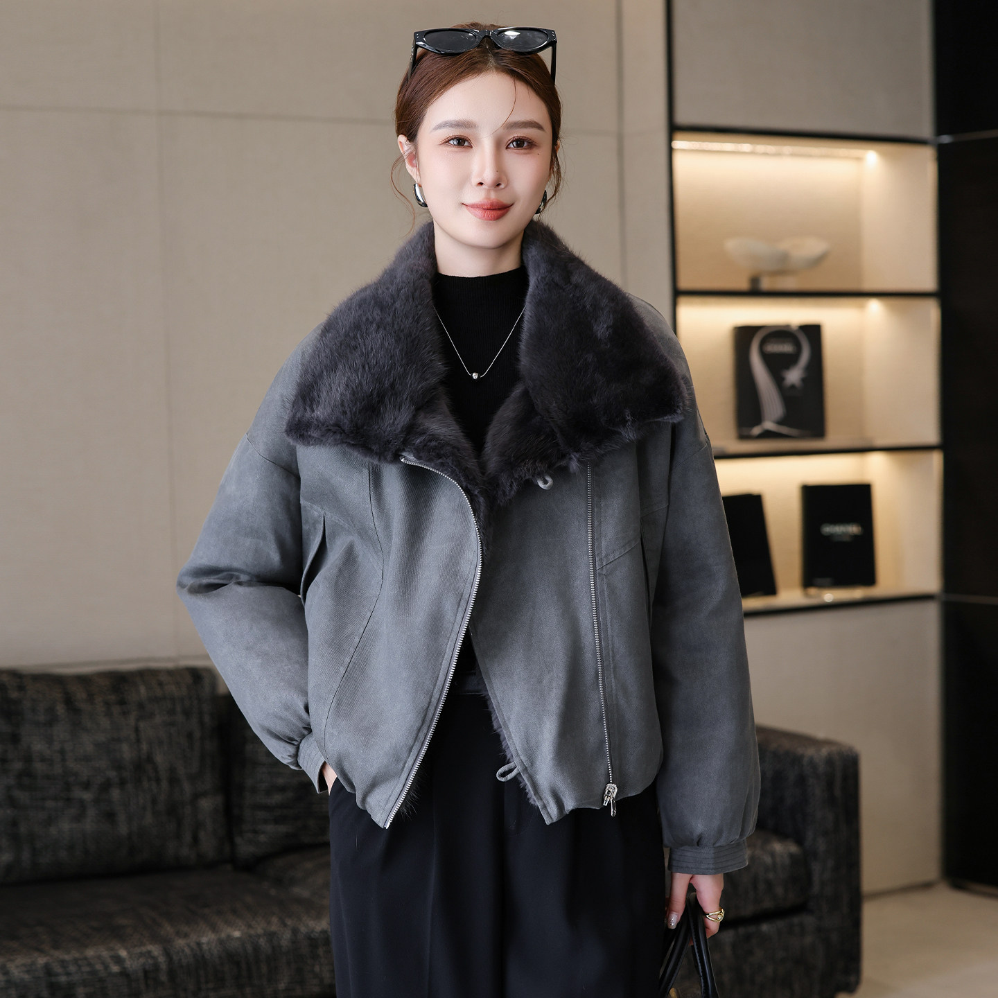 高端海宁青根貂皮草外套女