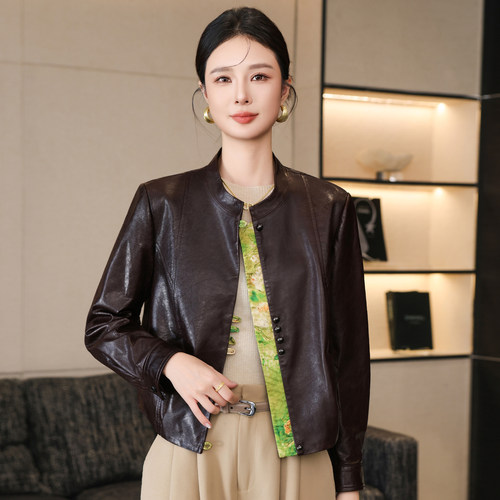 海宁油蜡真皮绵羊皮立领短款高端皮衣女复古气质外套2026新款春秋 - 封面