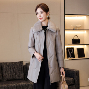 真皮羽绒服女绵羊皮2025新款冬韩版中长款中年妈妈装海宁皮衣外套