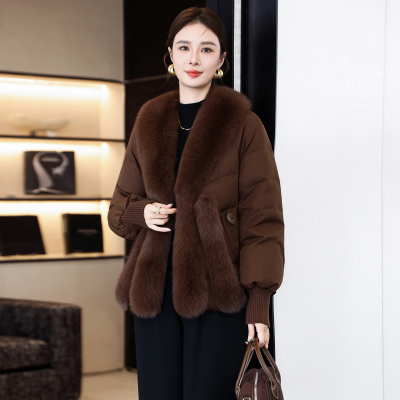 高端白鹅绒皮草女短款羽绒服