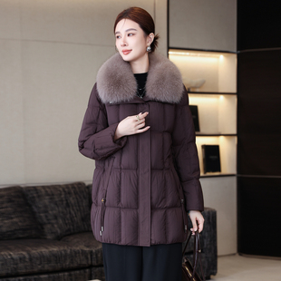 海宁高端狐狸毛领羽绒服女中长款妈妈加厚白鹅绒皮草外套冬季新款
