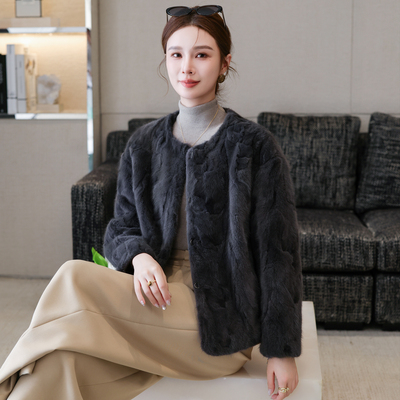 海宁拼貂皮草外套女2025新款