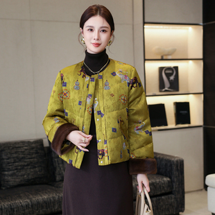 新中式国风羽绒服女短款2025新款冬高端海宁白鹅绒中年妈妈装外套