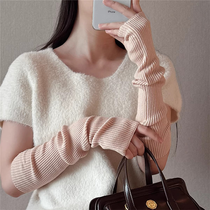 【温柔风】条纹毛线半指手套