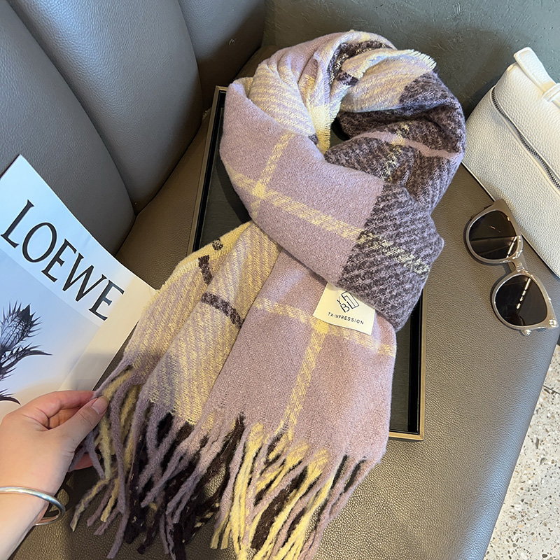 【韩系氛围感】紫色拼色格子围巾