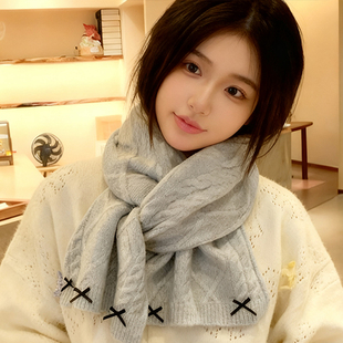 韩系氛围感针织围巾2025新款今年流行爆款学生保暖防寒蝴蝶结围脖