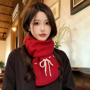 韩系慵懒风围巾2025新款今年流行爆款加厚保暖防寒蝴蝶结针织围脖