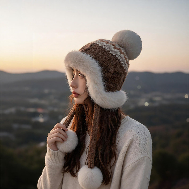 费尔岛风毛线帽女款2025新款冬季显脸小百搭毛球针织帽保暖雷锋帽,服饰配件/皮带/帽子/围巾,帽子,淘宝优惠券,粉丝福利购,淘宝优惠卷