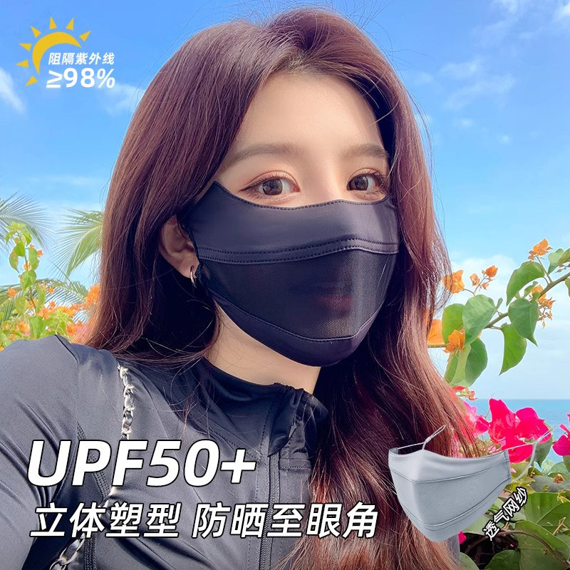 冰丝网孔防晒口罩女夏季防紫外线透气遮阳护眼角面罩户外开车骑行