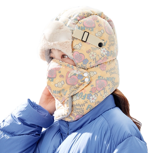雷锋帽女款冬季可爱加绒棉帽子冬天骑车保暖神器电动车防风防寒帽