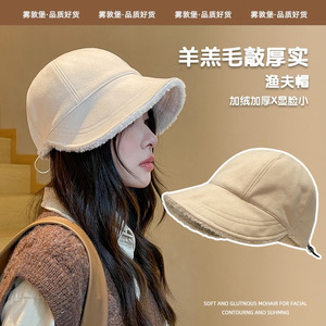 赵露思同款帽子女秋冬渔夫帽大头围大脸适合加厚保暖羊羔毛鸭舌帽