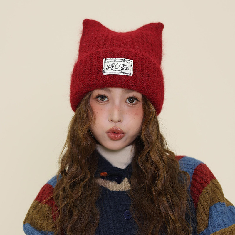 日系可爱猫耳针织帽子女2025新款保暖加厚毛线包头帽套头帽秋冬季,服饰配件/皮带/帽子/围巾,帽子,淘宝优惠券,粉丝福利购,淘宝优惠卷