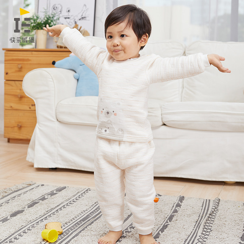 HAPPY CASTLE INFANT THERMAL UNDERWEAR SET COTTON AUTUMN AND WINTER BOYS AND GIRLS SILK WINTER CHILDRENS AUTUMN CLOTHES AND AUTUMN PANTS