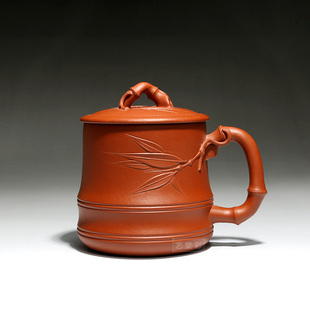 茶杯水墨风刻花朱泥杯工艺美术师全手工制作可收藏中式工艺品紫砂