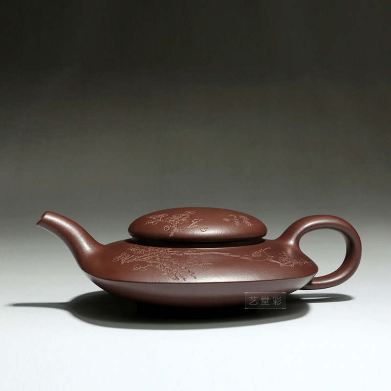 紫泥紫砂壶宜兴全手工茶壶工艺师纯手工原矿紫泥线缘紫砂壶可收藏
