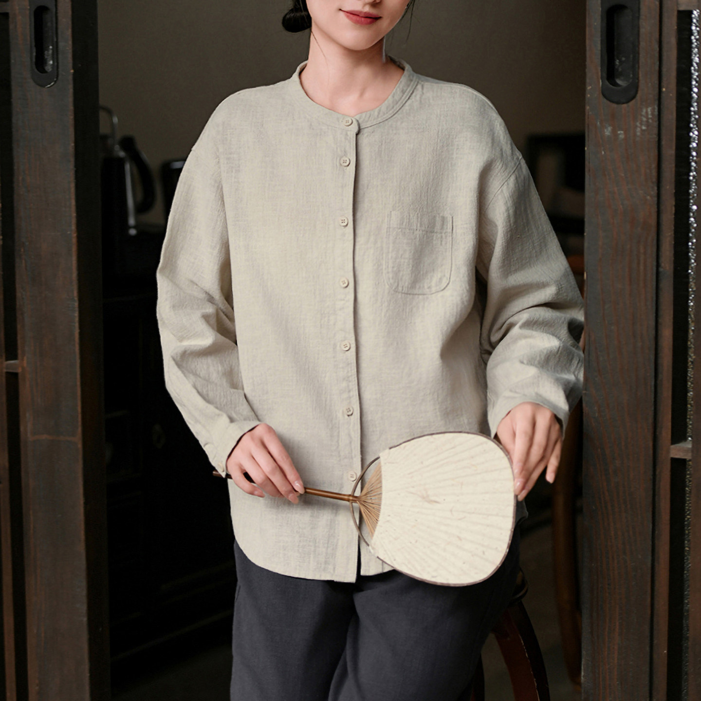 棉麻衬衫女2026春季新款新中式苎麻衬衣禅修太极服百搭高级感上衣