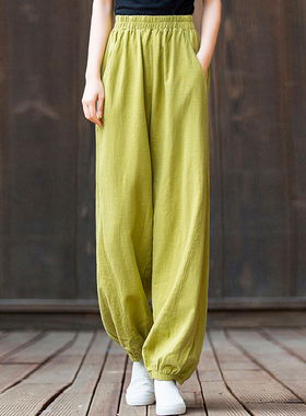 亚麻复古灯笼裤春夏2026新款宽松禅意佛系女装棉麻阔腿练功太极裤