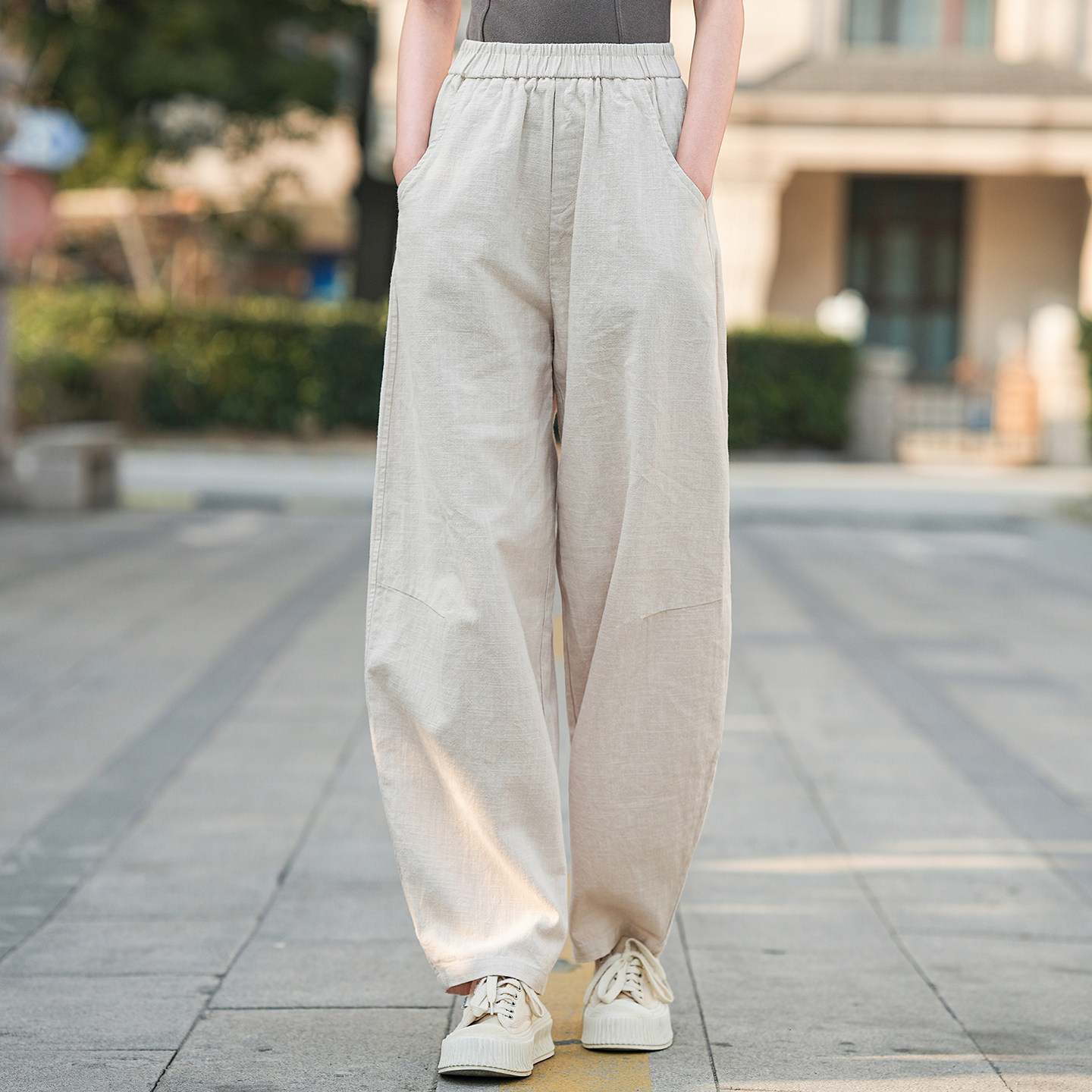 复古棉麻灯笼裤女2026春季新款长裤宽松裤子显瘦休闲裤禅服太极裤