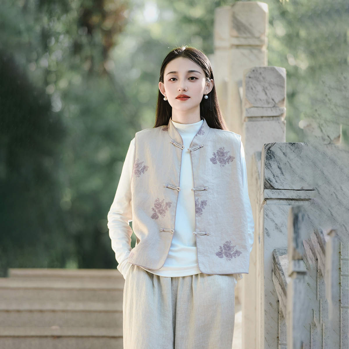ZOWESFUN中国风马甲2025亚麻背心
