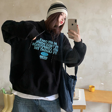 小吉家大码女装美式复古慵懒风卫衣秋冬季字母印花宽松型连帽上衣