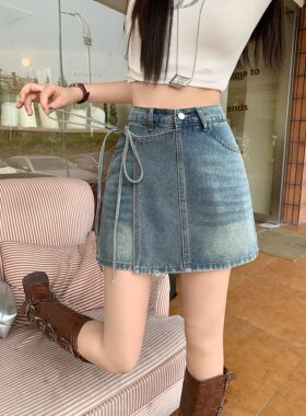 小吉家大码女装夏季胖mm高腰不规则绑带裙裤小个子显瘦牛仔短裤女