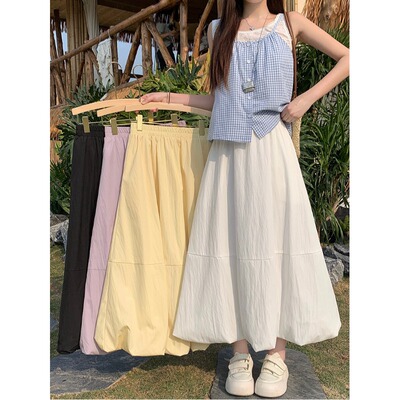 小吉家大码女装春装新款胖mm时尚百搭高腰显瘦花苞裙百搭中长裙子