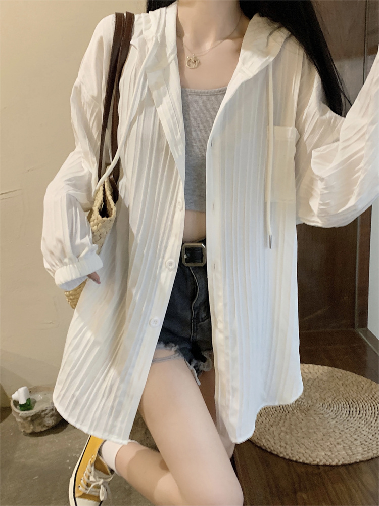 小吉家大码胖mm设计感长袖防晒衣夏季宽松中长款开衫连帽薄款外套