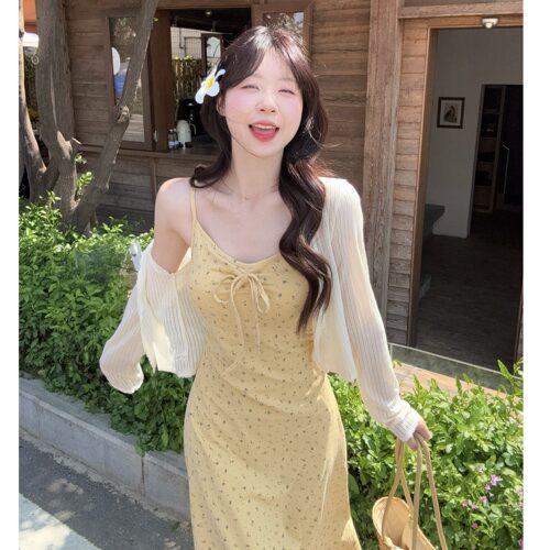小吉家大码女装春夏季吊带裙防晒开衫两件套长款连衣裙海边度假裙