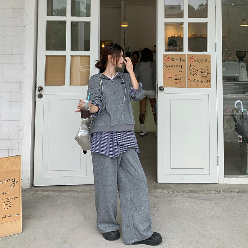 小吉家大码女装秋冬新款韩系慵懒风卫衣上衣休闲宽松卫裤两件套女