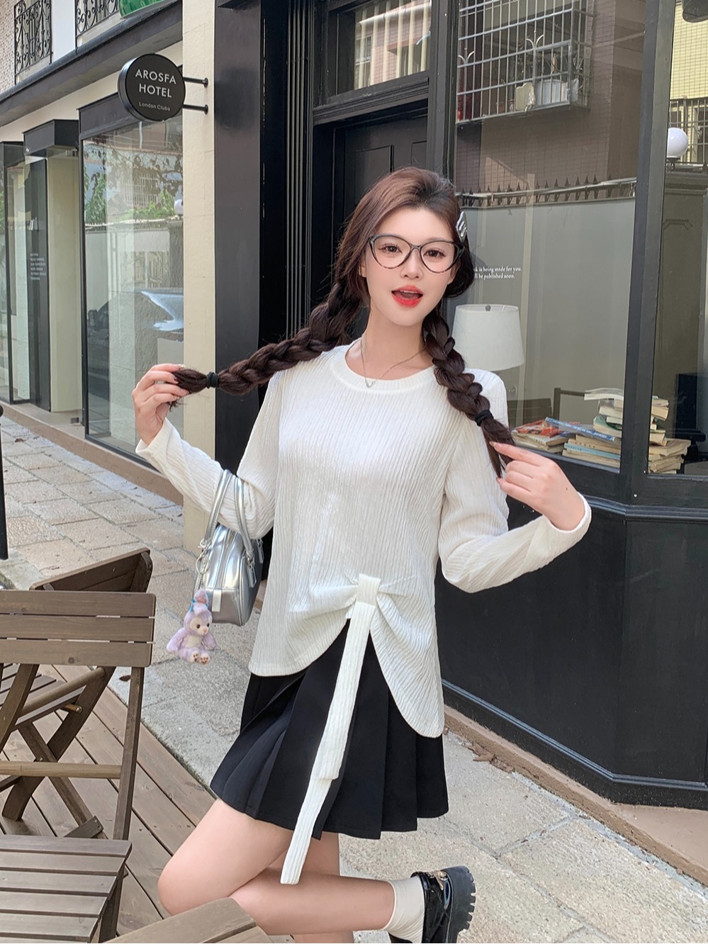 小吉家大码女装秋季新款长袖开叉T恤胖mm宽松显瘦设计感正肩上衣