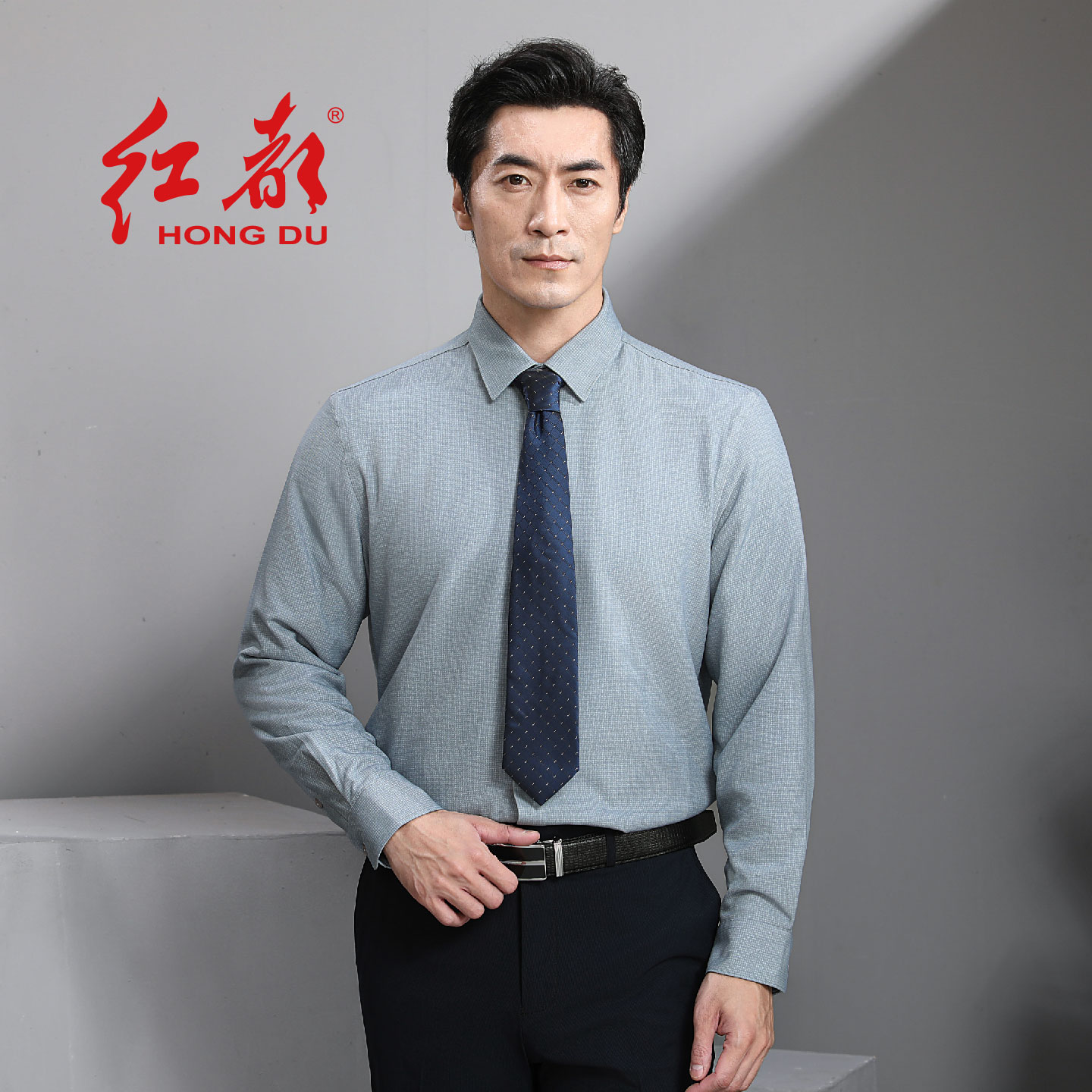红都男士长袖保暖衬衫羊毛填充加厚商务休闲中老年微弹保暖衬衣