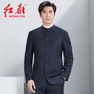 红都青年中山装套装中华立领男士青年装中式新郎礼服中国风服装