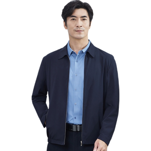 红都男装夹克弹力可机洗春秋商务翻领四季上班不易皱外套拉链口袋