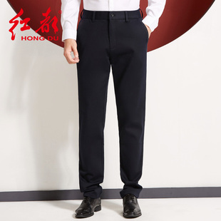 红都冬装新款休闲裤男中年商务裤子男直筒高腰深档宽松男装长裤