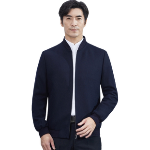 红都新款夹克男100羊毛商务休闲罗纹收口棒球领时尚中青年外套