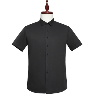 红都夏季新款男士短袖衬衫商务正装修身绅士时尚上班黑色男装衬衣