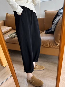 2023秋季新款大码女装高腰弹力直筒休闲裤胖妹妹mm宽松显瘦哈伦裤